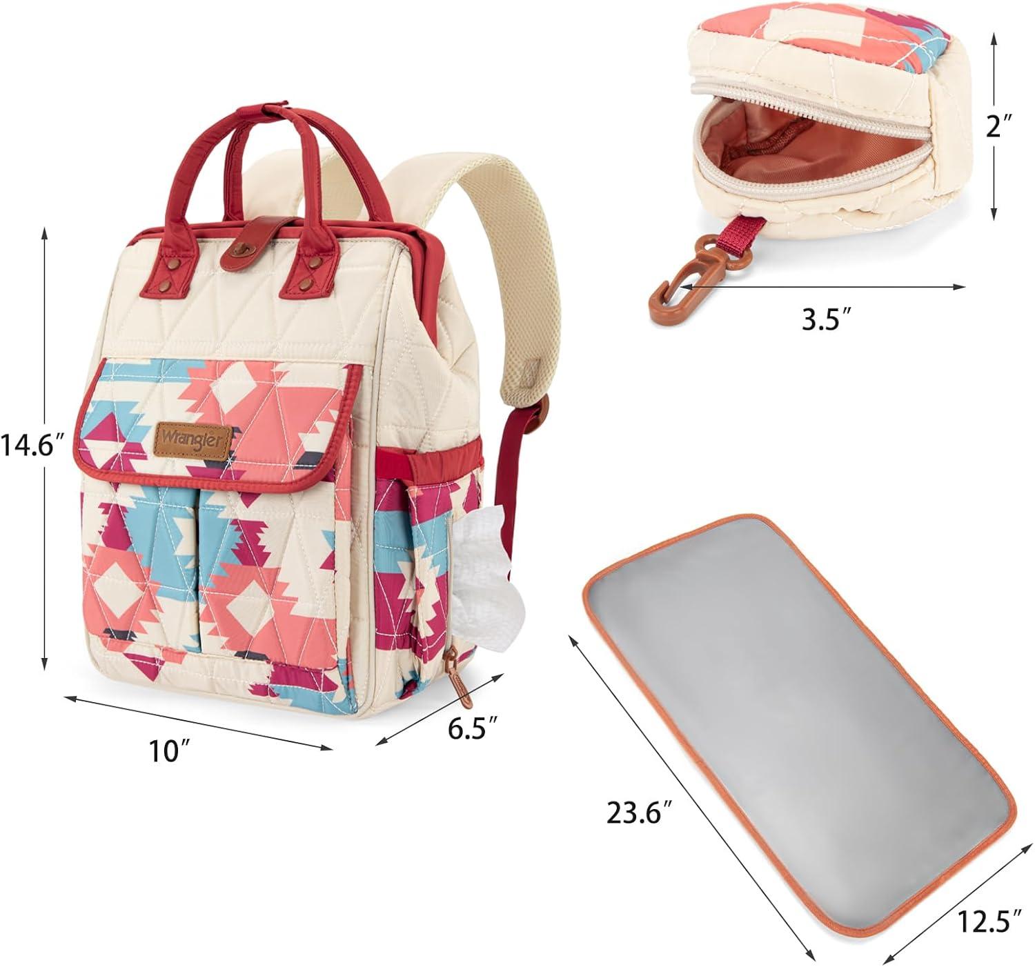 imageMontana West Wrangler Diaper Bag Backpack Baby Essentials Bag Quilted Travel Backpacks with Insulated Pockets Portable Changing Pad Stroller Straps Pacifier CaseAztec Pink