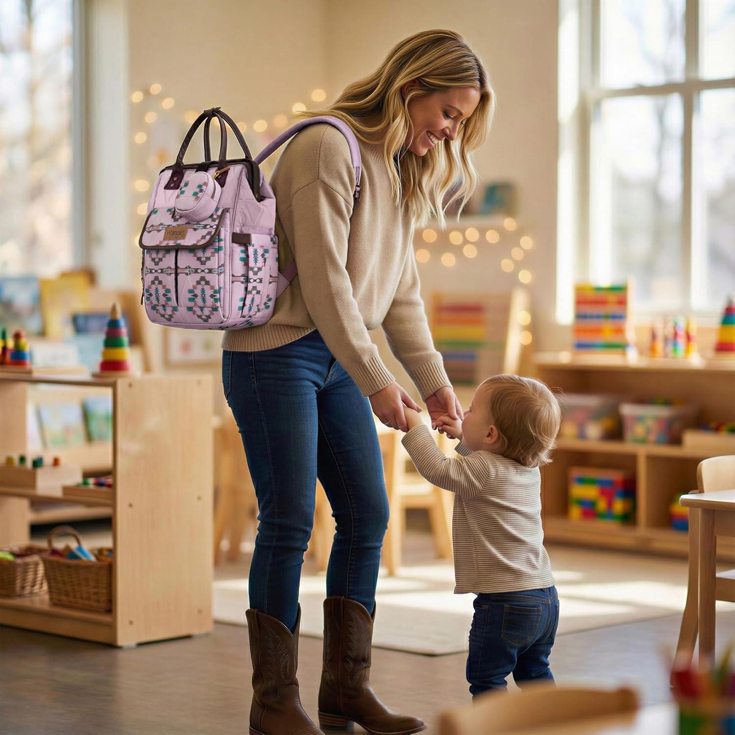 imageMontana West Wrangler Diaper Bag Backpack Baby Essentials Bag Quilted Travel Backpacks with Insulated Pockets Portable Changing Pad Stroller Straps Pacifier CaseAztec Purple