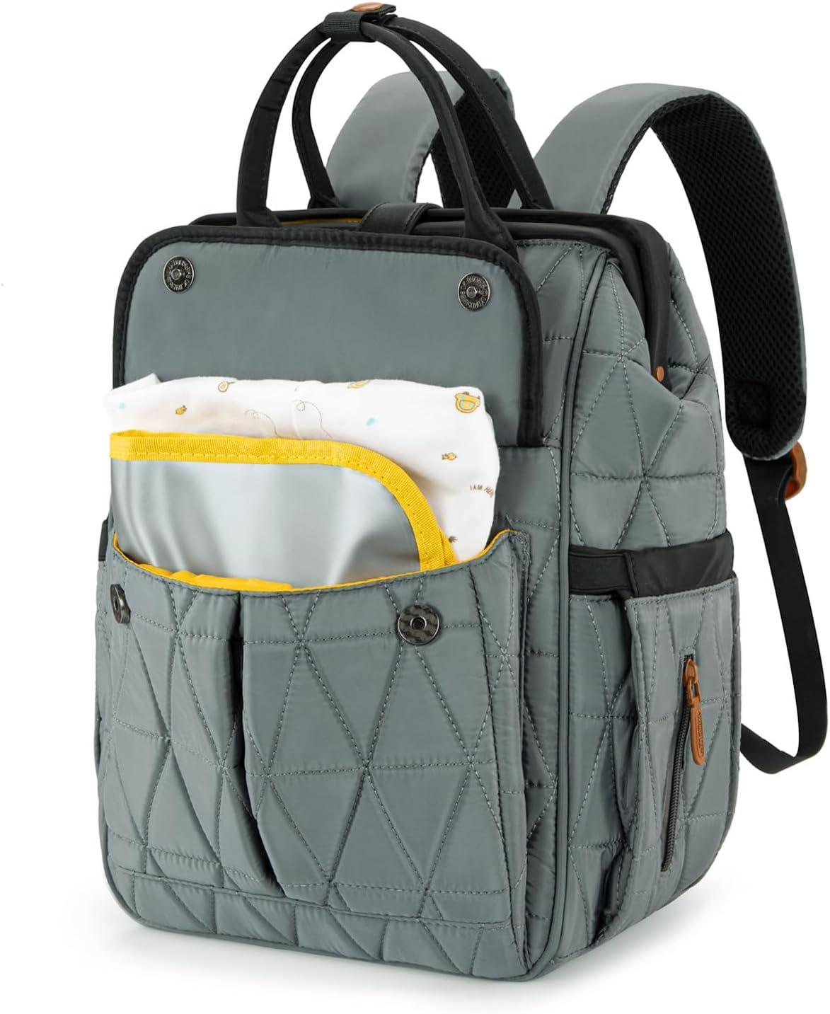 imageMontana West Wrangler Diaper Bag Backpack Baby Essentials Bag Quilted Travel Backpacks with Insulated Pockets Portable Changing Pad Stroller Straps Pacifier CaseGrey
