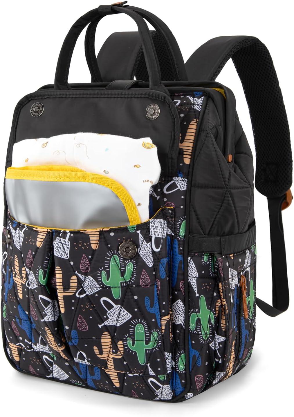 imageMontana West Wrangler Diaper Bag Backpack Baby Essentials Bag Quilted Travel Backpacks with Insulated Pockets Portable Changing Pad Stroller Straps Pacifier CaseBlack Cacti