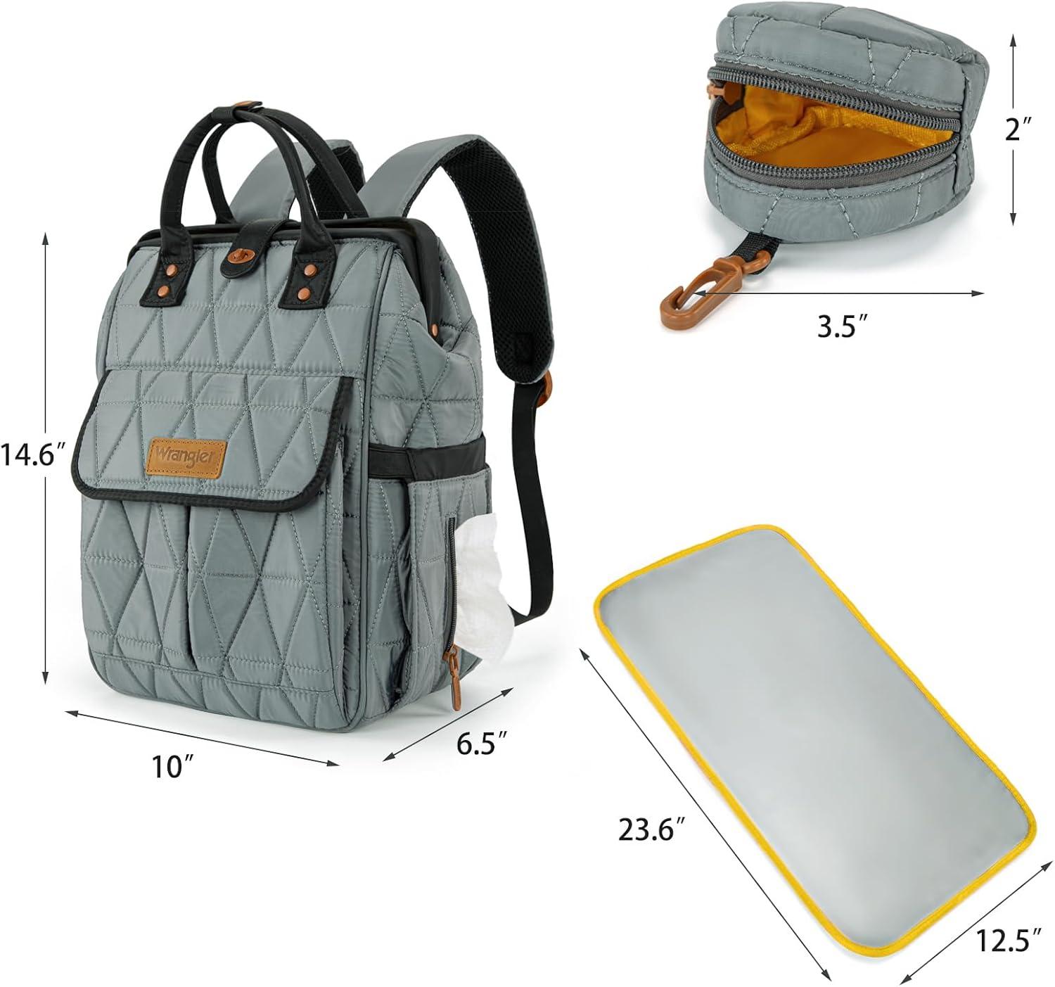 imageMontana West Wrangler Diaper Bag Backpack Baby Essentials Bag Quilted Travel Backpacks with Insulated Pockets Portable Changing Pad Stroller Straps Pacifier CaseGrey