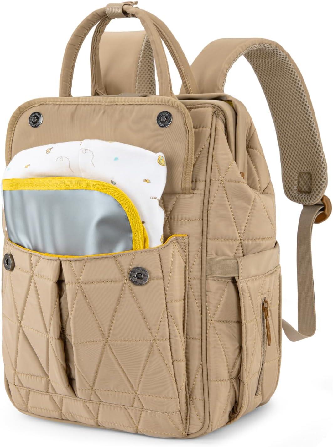 imageMontana West Wrangler Diaper Bag Backpack Baby Essentials Bag Quilted Travel Backpacks with Insulated Pockets Portable Changing Pad Stroller Straps Pacifier CaseKhaki