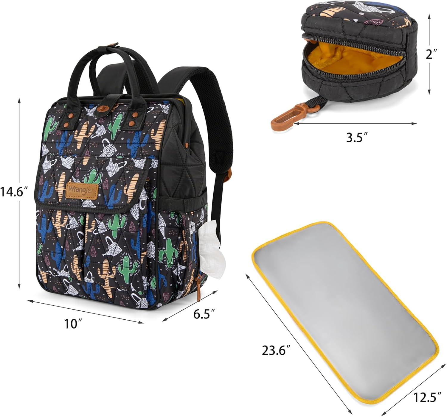 imageMontana West Wrangler Diaper Bag Backpack Baby Essentials Bag Quilted Travel Backpacks with Insulated Pockets Portable Changing Pad Stroller Straps Pacifier CaseBlack Cacti