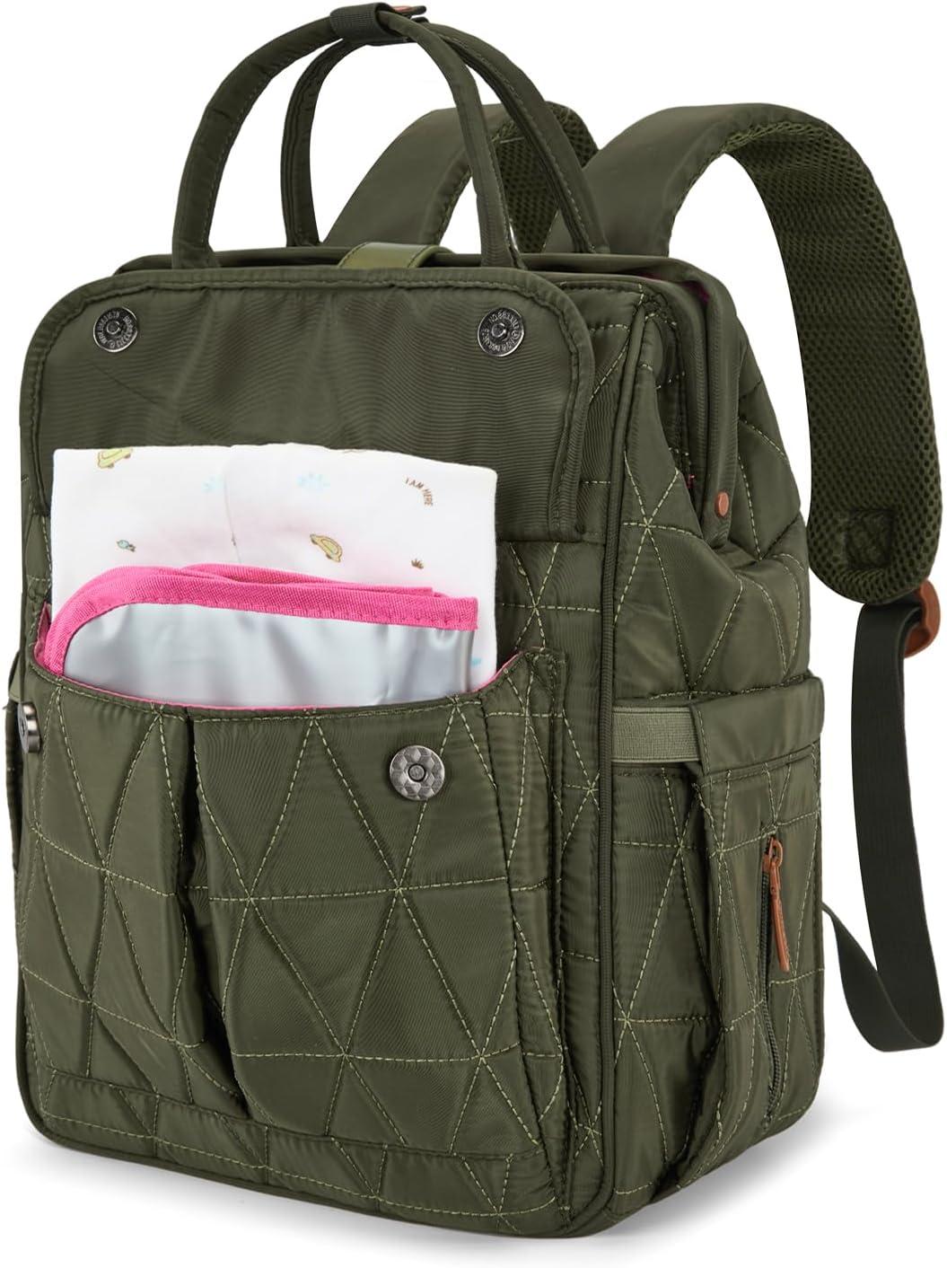 imageMontana West Wrangler Diaper Bag Backpack Baby Essentials Bag Quilted Travel Backpacks with Insulated Pockets Portable Changing Pad Stroller Straps Pacifier CaseGreen