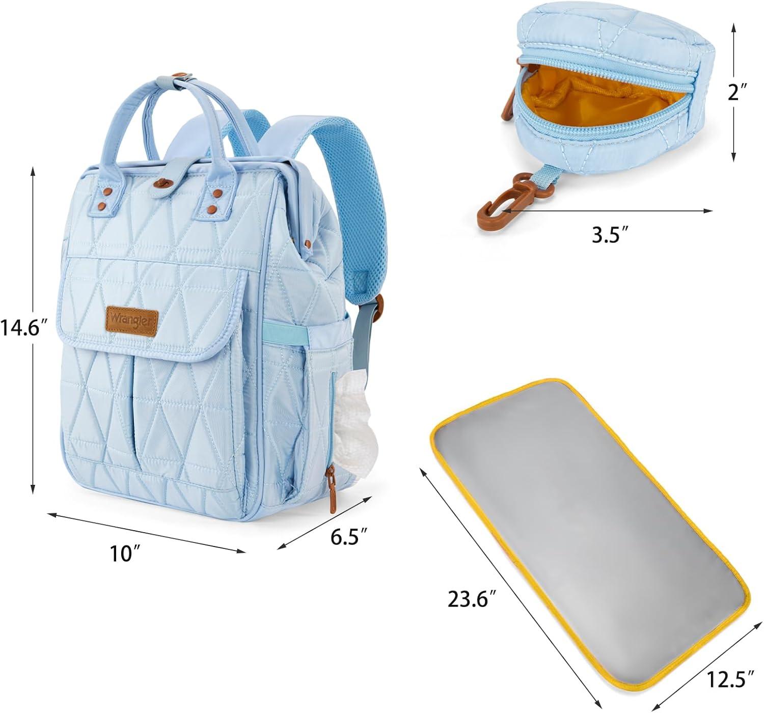 imageMontana West Wrangler Diaper Bag Backpack Baby Essentials Bag Quilted Travel Backpacks with Insulated Pockets Portable Changing Pad Stroller Straps Pacifier CaseBlue
