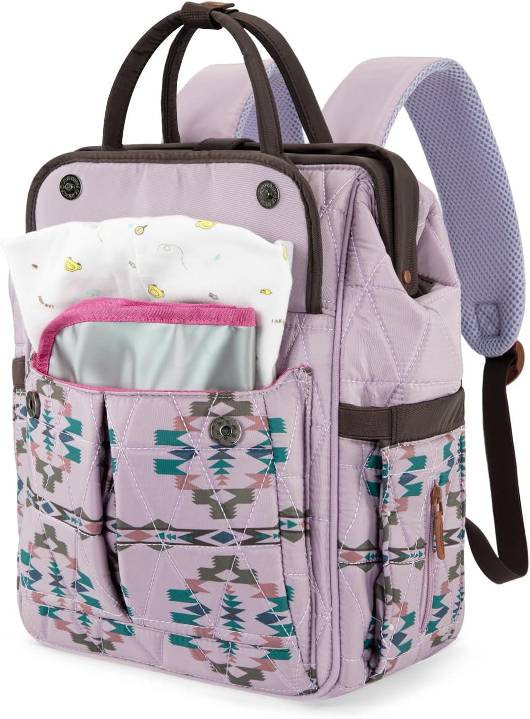 imageMontana West Wrangler Diaper Bag Backpack Baby Essentials Bag Quilted Travel Backpacks with Insulated Pockets Portable Changing Pad Stroller Straps Pacifier CaseAztec Purple