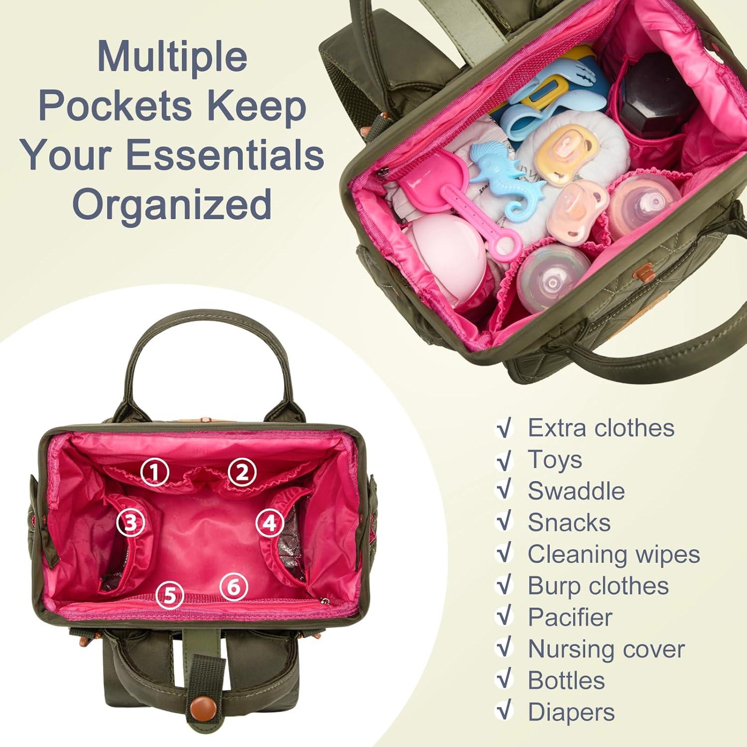 imageMontana West Wrangler Diaper Bag Backpack Baby Essentials Bag Quilted Travel Backpacks with Insulated Pockets Portable Changing Pad Stroller Straps Pacifier CaseGreen