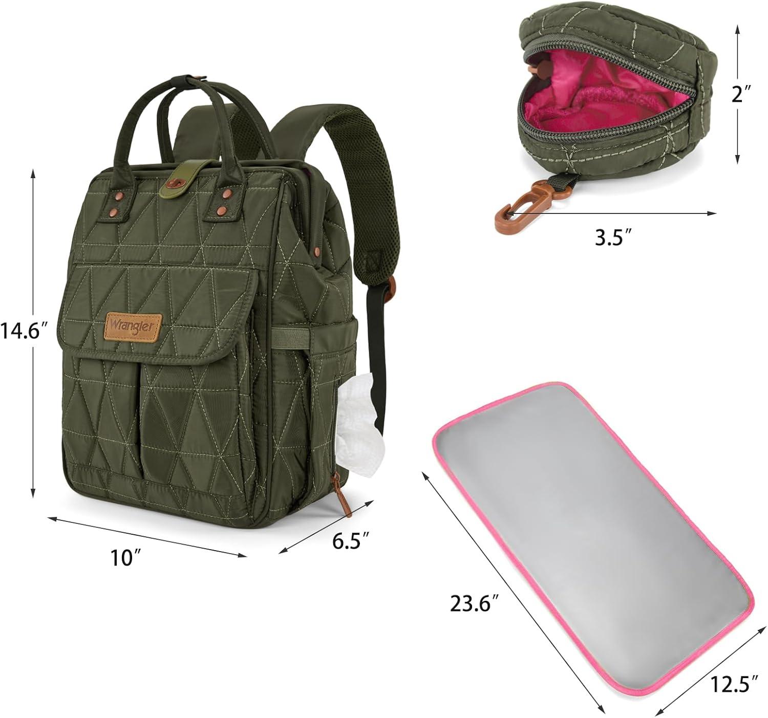 imageMontana West Wrangler Diaper Bag Backpack Baby Essentials Bag Quilted Travel Backpacks with Insulated Pockets Portable Changing Pad Stroller Straps Pacifier CaseGreen