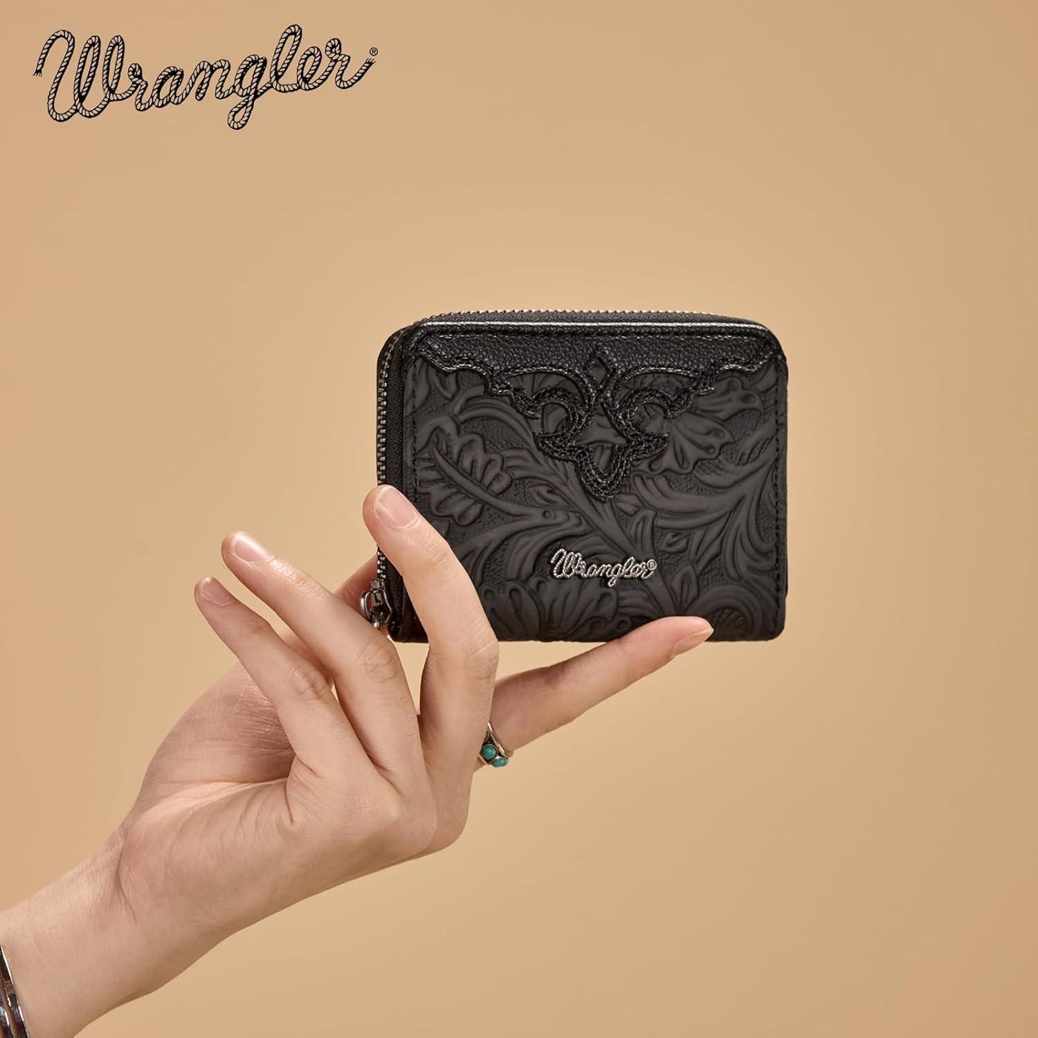 imageMontana West Wrangler Tooled Womens Wallet Small Credit Card Holder Slim Thin Money Organizer WG322W089TQToolingBlack