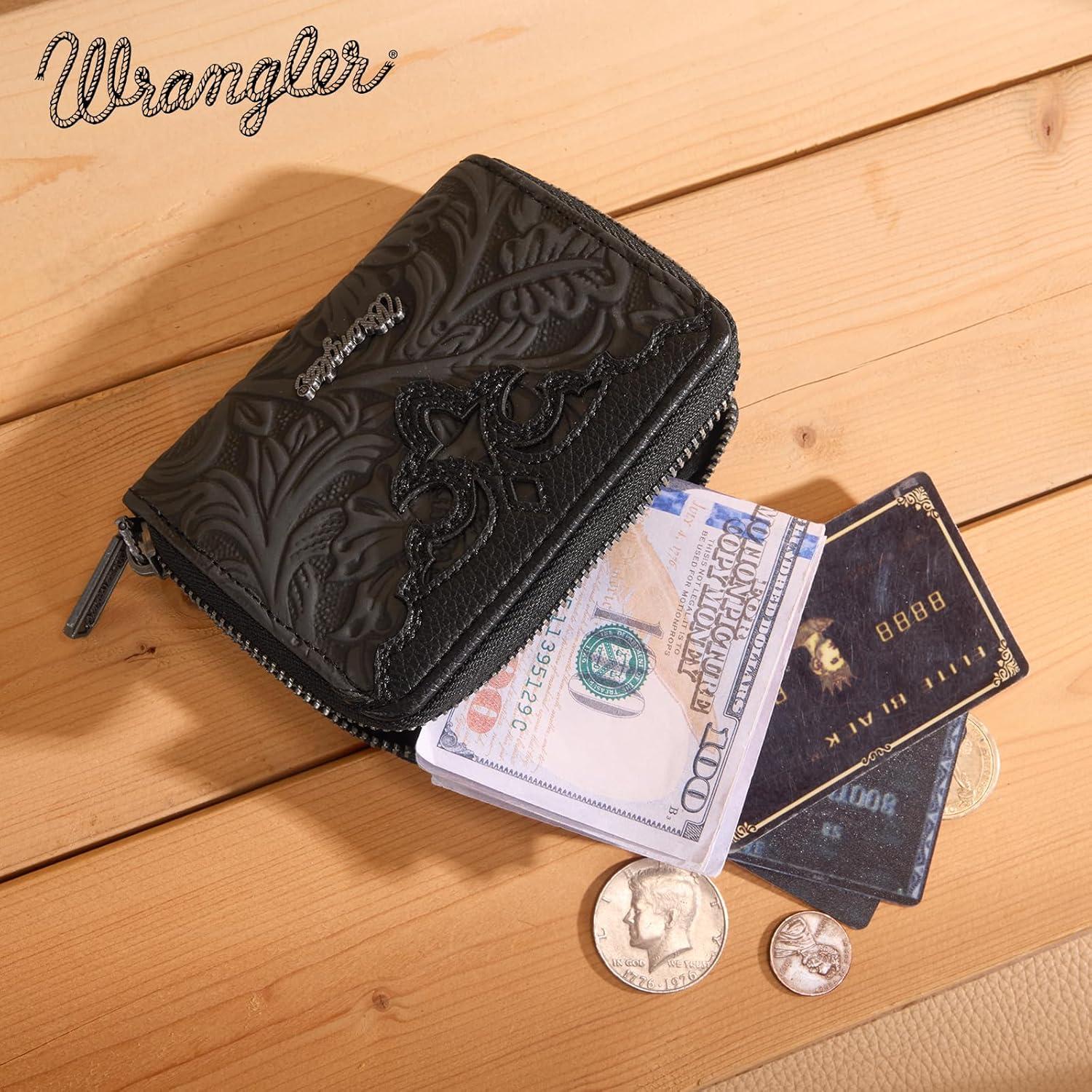 imageMontana West Wrangler Tooled Womens Wallet Small Credit Card Holder Slim Thin Money Organizer WG322W089TQToolingBlack