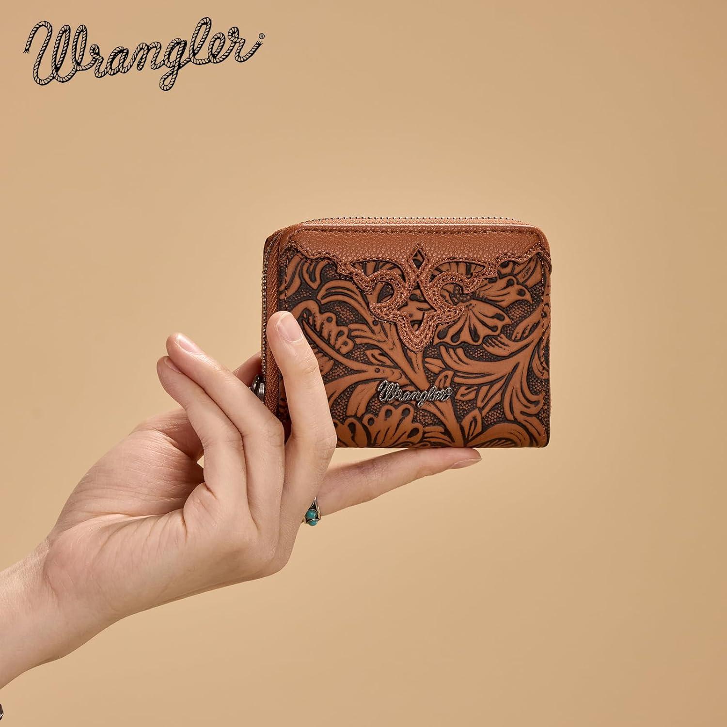 imageMontana West Wrangler Tooled Womens Wallet Small Credit Card Holder Slim Thin Money Organizer WG322W089TQToolingBrown