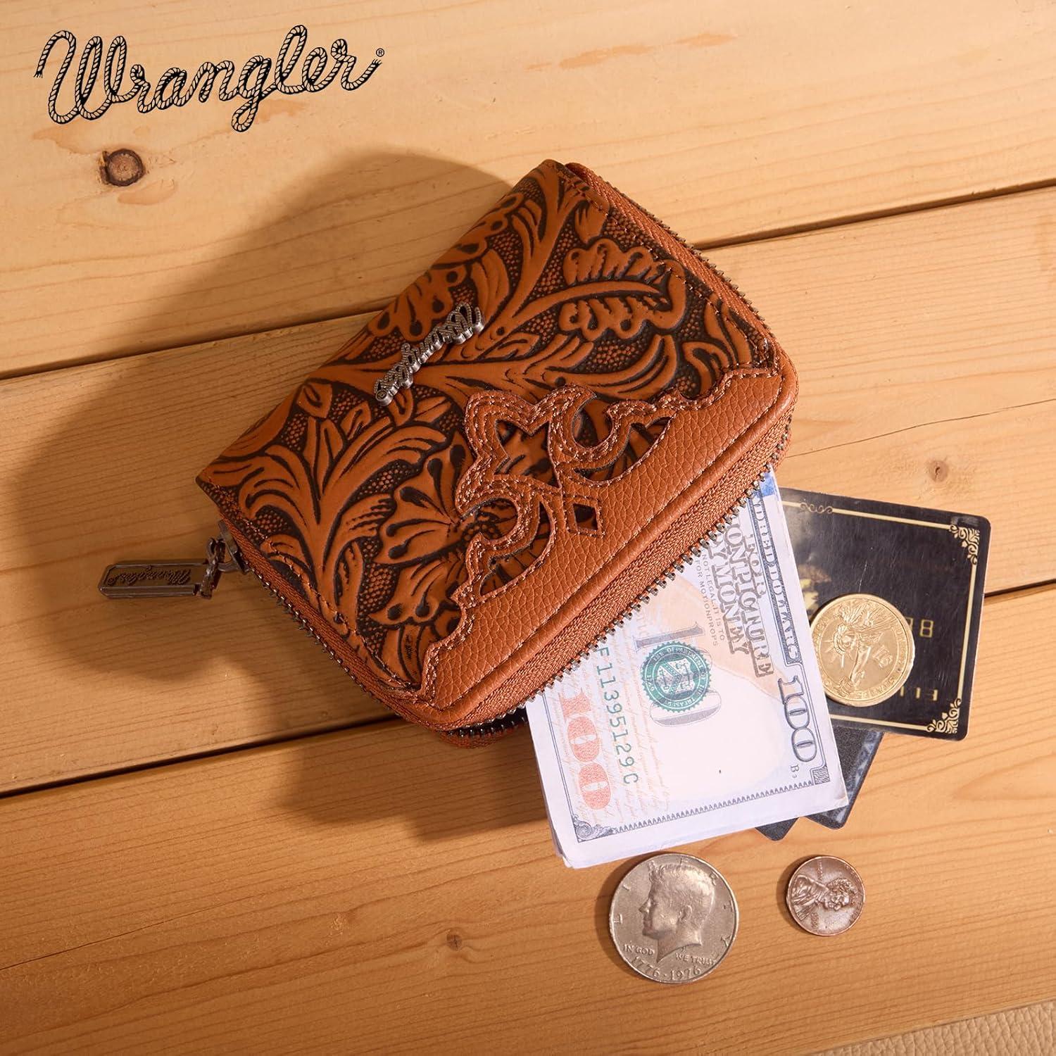 imageMontana West Wrangler Tooled Womens Wallet Small Credit Card Holder Slim Thin Money Organizer WG322W089TQToolingBrown