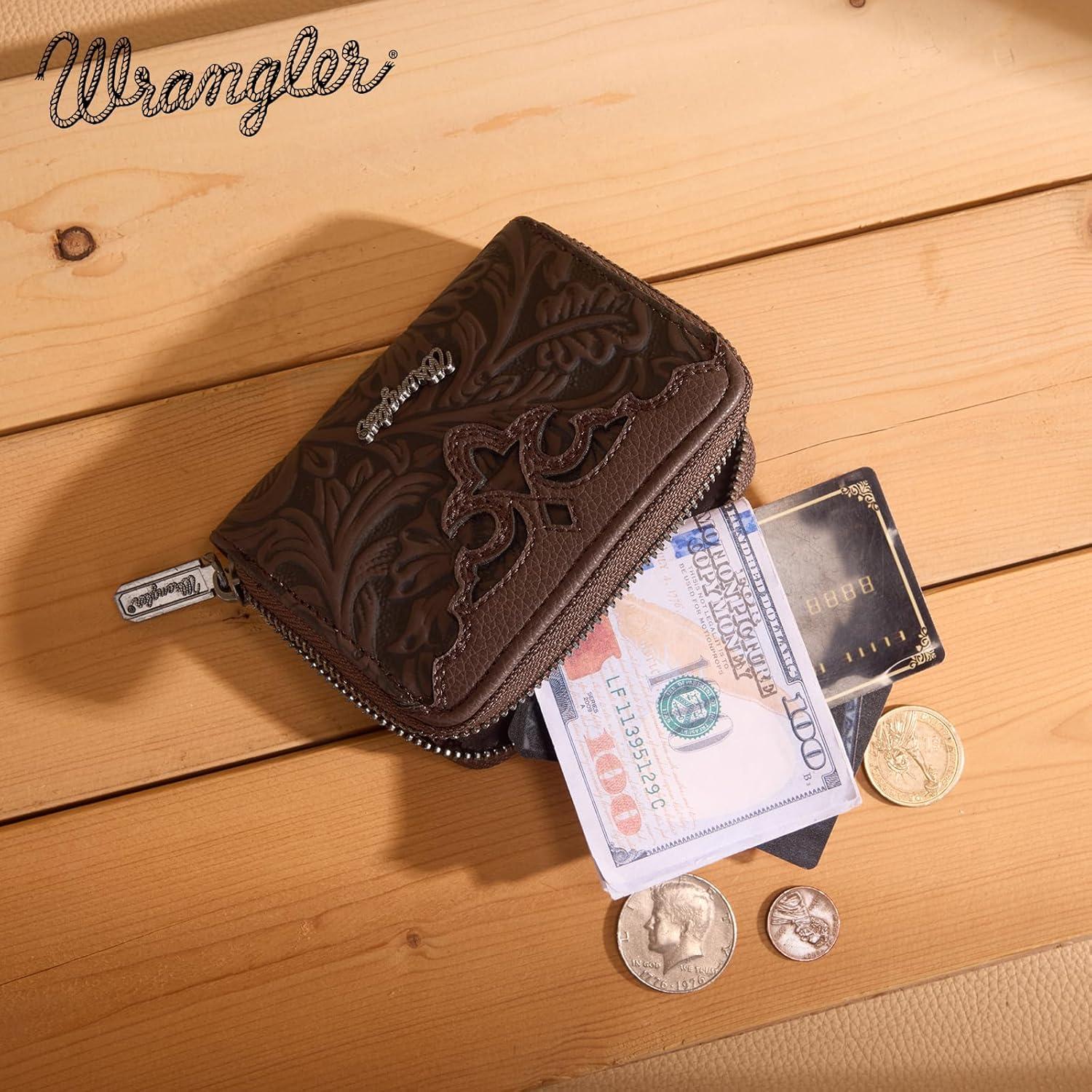 imageMontana West Wrangler Tooled Womens Wallet Small Credit Card Holder Slim Thin Money Organizer WG322W089TQToolingCoffee