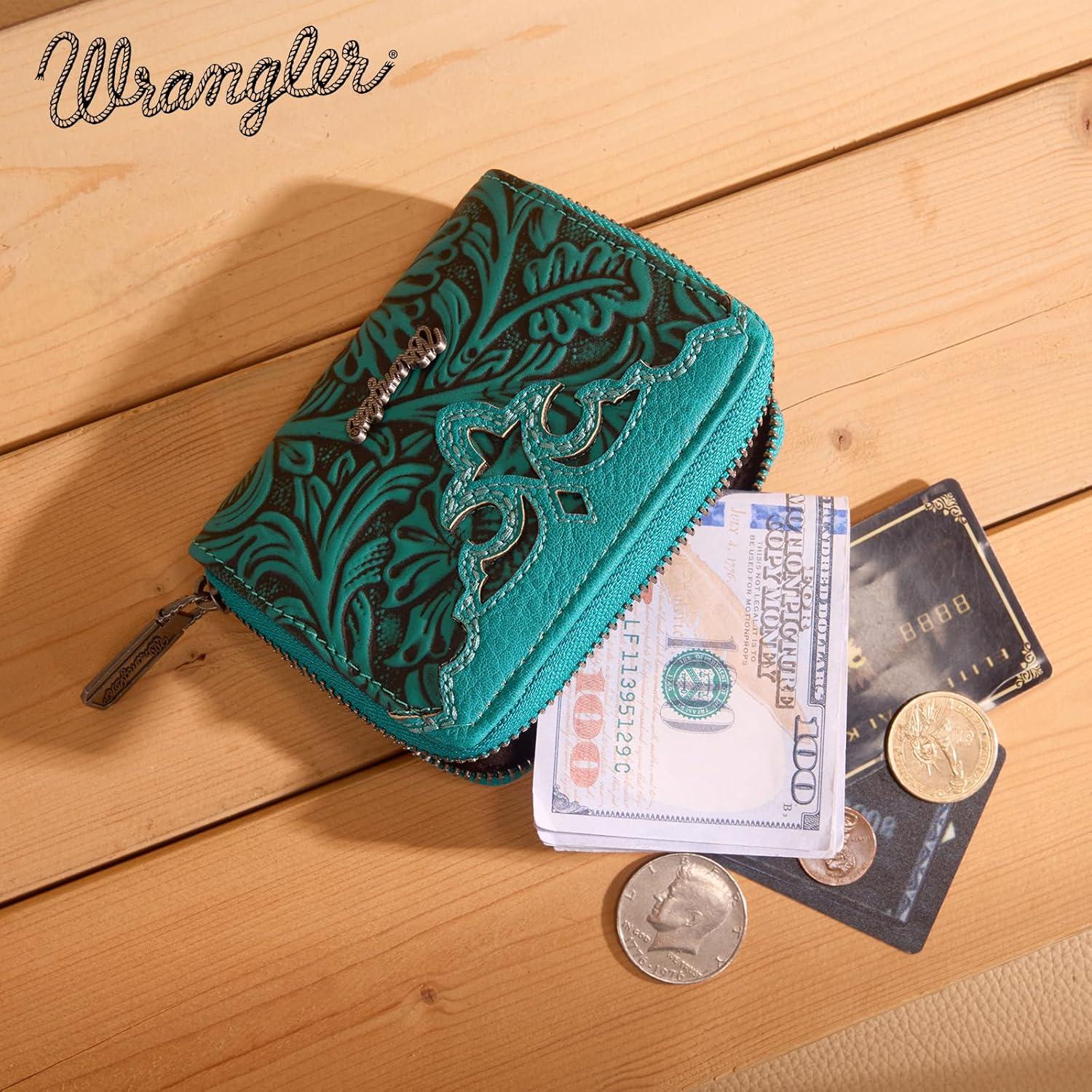imageMontana West Wrangler Tooled Womens Wallet Small Credit Card Holder Slim Thin Money Organizer WG322W089TQToolingTurquoise