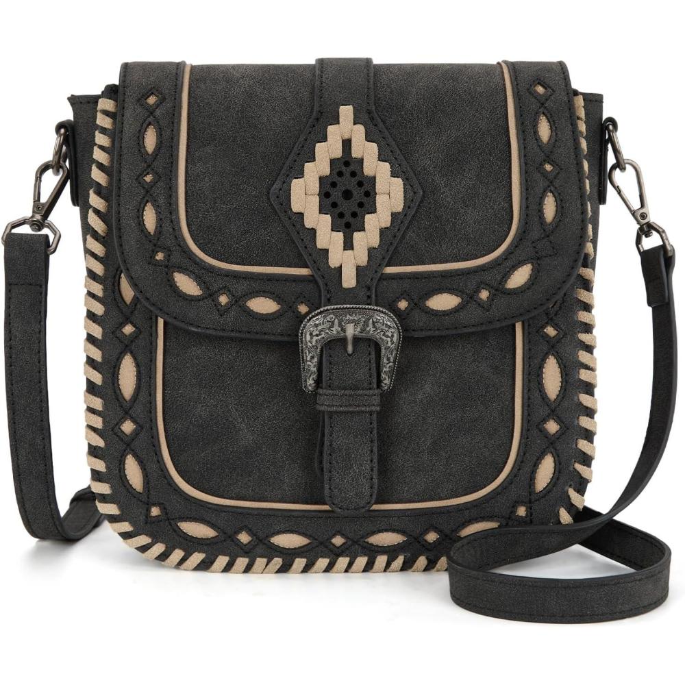 imageMontana West Whipstitch Flap Crossbody Bag for Women Designer Saddle BagBlack