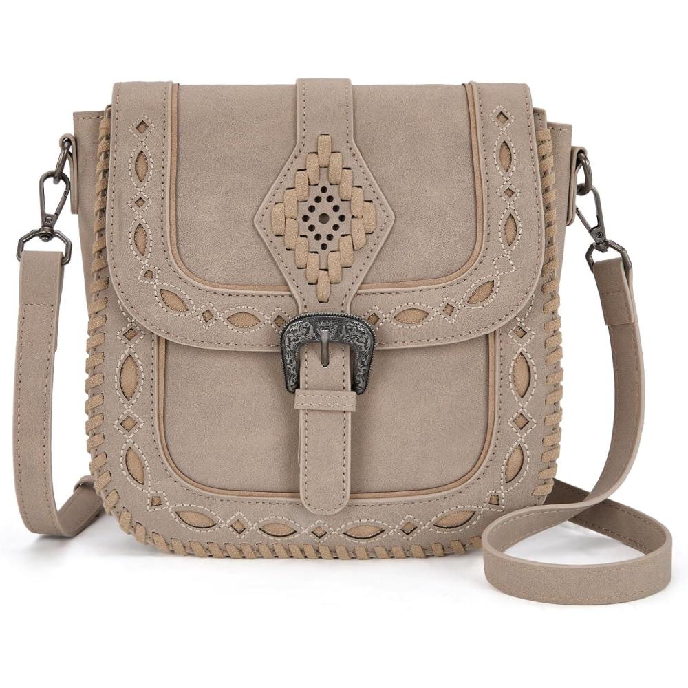 imageMontana West Whipstitch Flap Crossbody Bag for Women Designer Saddle BagTan