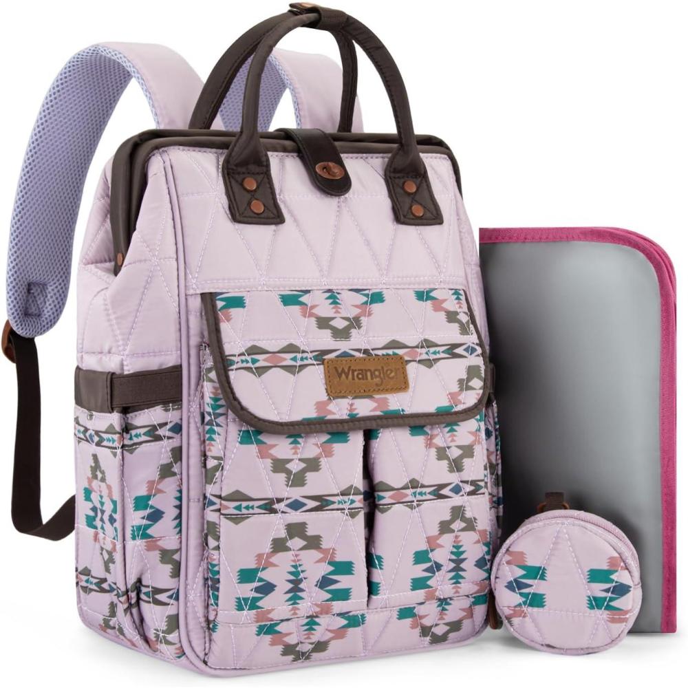 imageMontana West Wrangler Diaper Bag Backpack Baby Essentials Bag Quilted Travel Backpacks with Insulated Pockets Portable Changing Pad Stroller Straps Pacifier CaseAztec Purple
