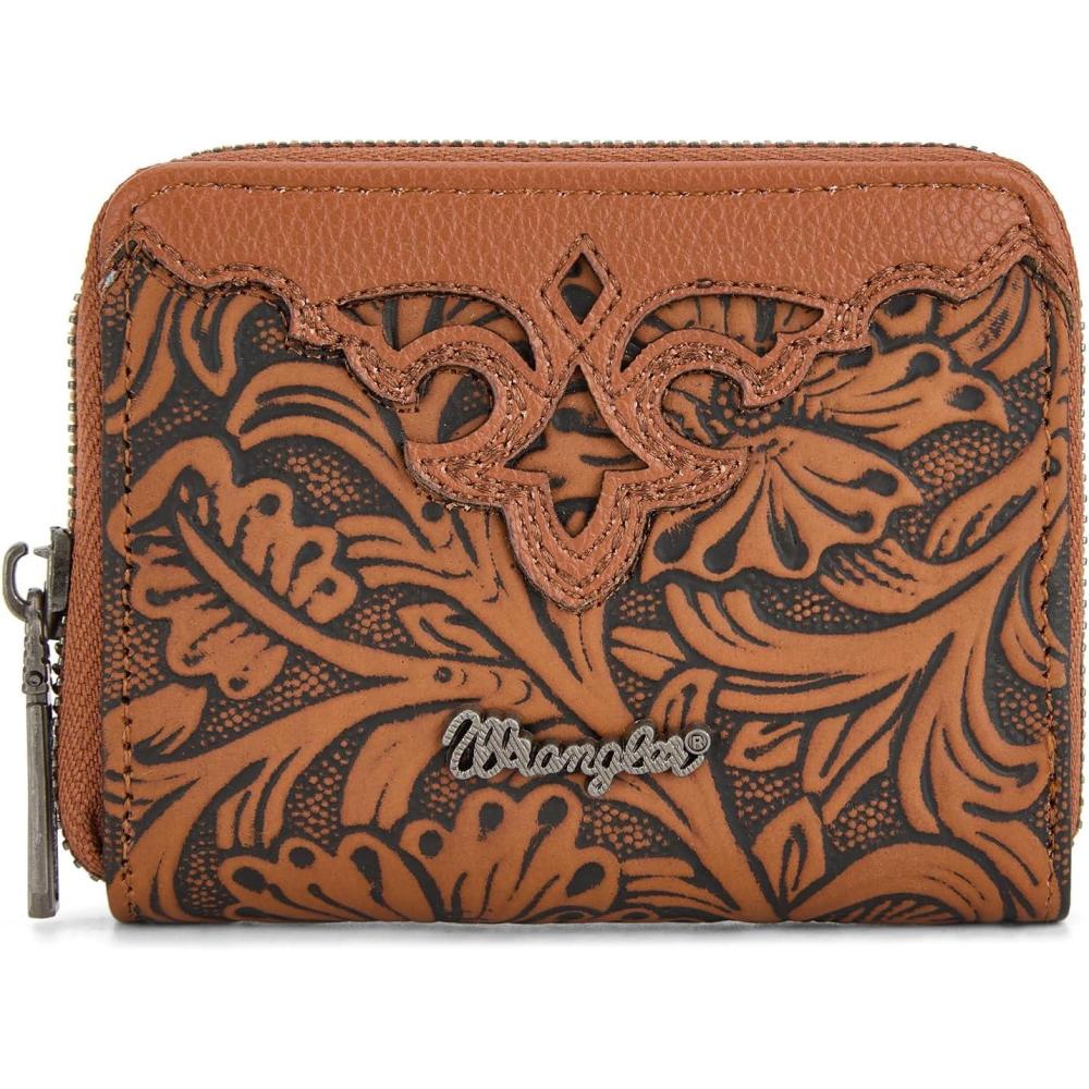 imageMontana West Wrangler Tooled Womens Wallet Small Credit Card Holder Slim Thin Money Organizer WG322W089TQToolingBrown