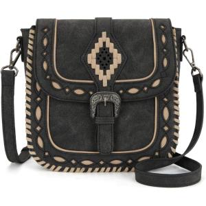 Montana West Whipstitch Flap Crossbody Bag for Women Designer Saddle Bag(Black)