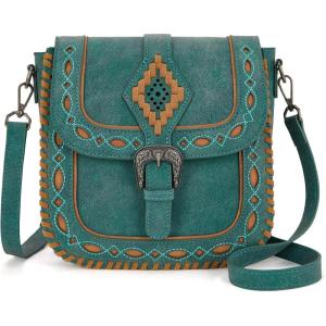Montana West Whipstitch Flap Crossbody Bag for Women Designer Saddle Bag(Turquoise)