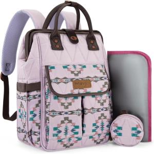 Montana West Wrangler Diaper Bag Backpack Baby Essentials Bag Quilted Travel Backpacks with Insulated Pockets, Portable Changing Pad, Stroller Straps, Pacifier Case(Aztec Purple)