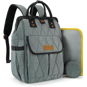 Montana West Wrangler Diaper Bag Backpack Baby Essentials Bag Quilted Travel Backpacks with Insulated Pockets, Portable Changing Pad, Stroller Straps, Pacifier Case(Grey)