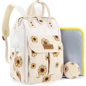 Montana West Wrangler Diaper Bag Backpack Baby Essentials Bag Quilted Travel Backpacks with Insulated Pockets, Portable Changing Pad, Stroller Straps, Pacifier Case(Sunflower)