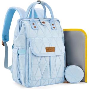 Montana West Wrangler Diaper Bag Backpack Baby Essentials Bag Quilted Travel Backpacks with Insulated Pockets, Portable Changing Pad, Stroller Straps, Pacifier Case(Blue)