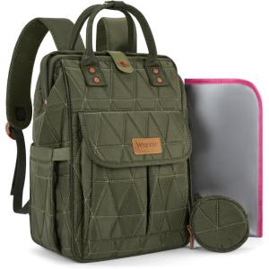 Montana West Wrangler Diaper Bag Backpack Baby Essentials Bag Quilted Travel Backpacks with Insulated Pockets, Portable Changing Pad, Stroller Straps, Pacifier Case(Green)