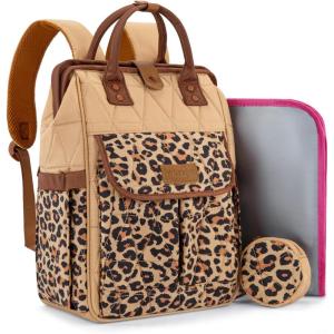 Montana West Wrangler Diaper Bag Backpack Baby Essentials Bag Quilted Travel Backpacks with Insulated Pockets, Portable Changing Pad, Stroller Straps, Pacifier Case(Leopard Print)