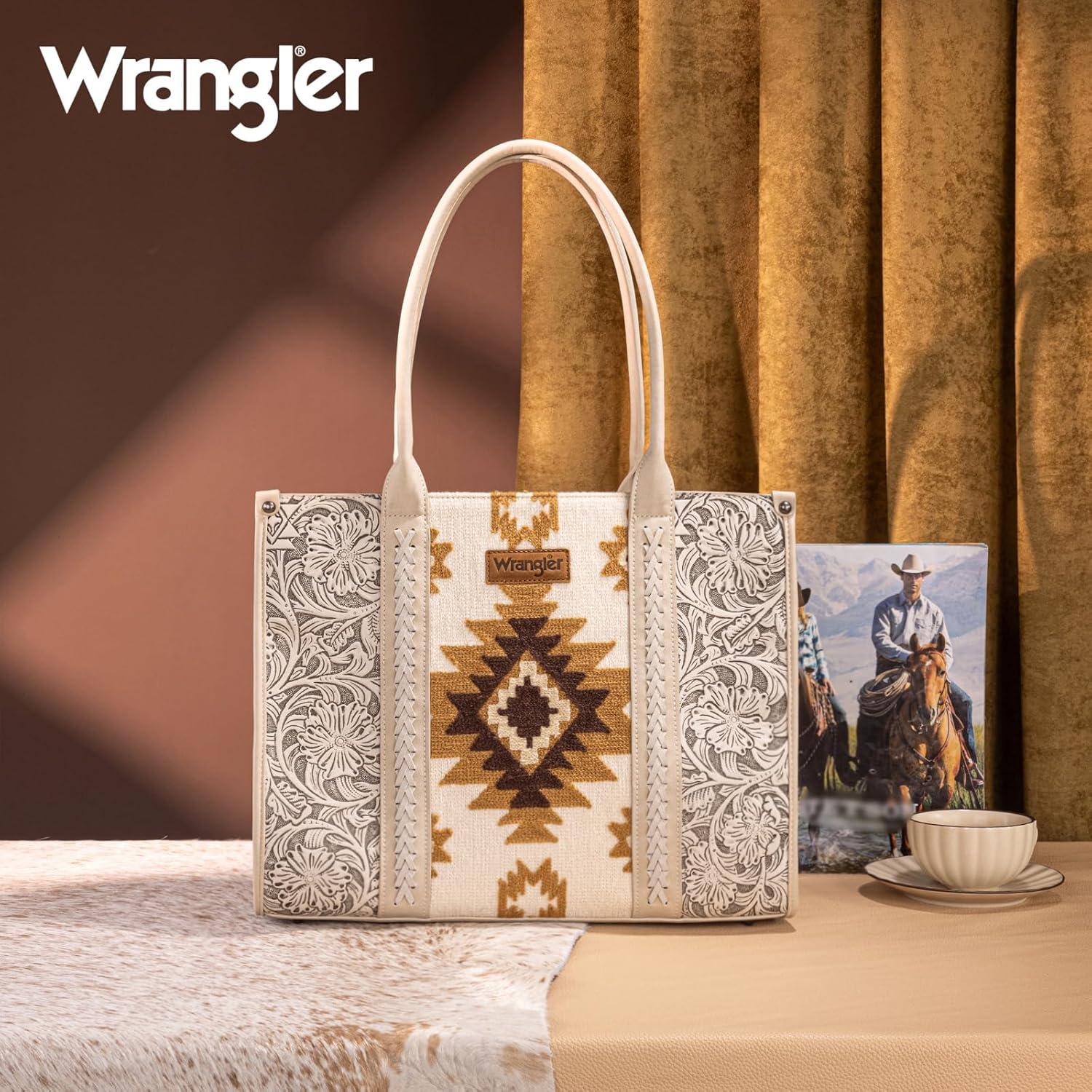 imageMontana West Wrangler Aztec Tote Bag for Women Western Shoulder Purse Top Handle HandbagL Beige