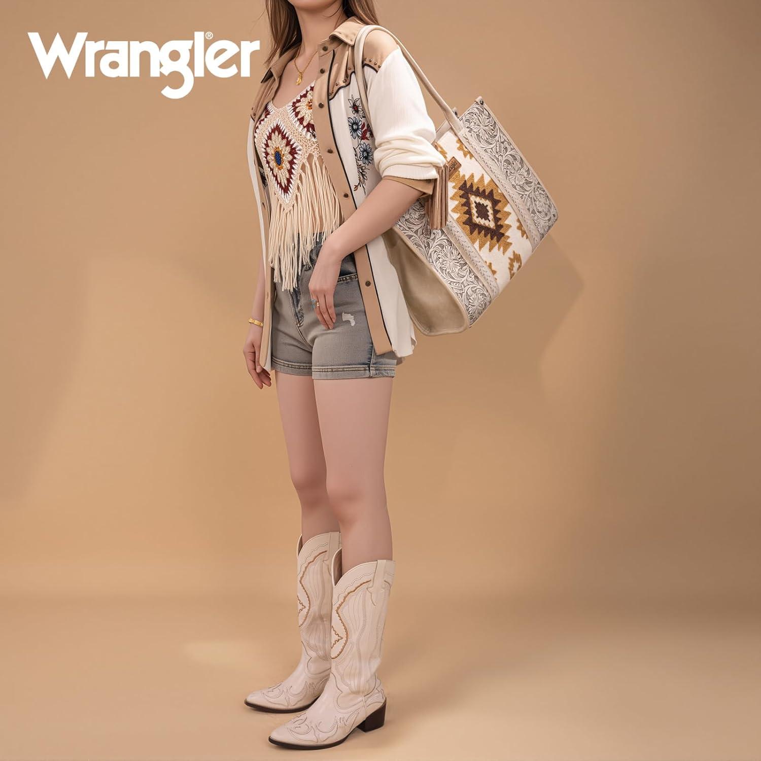 imageMontana West Wrangler Aztec Tote Bag for Women Western Shoulder Purse Top Handle HandbagL Beige