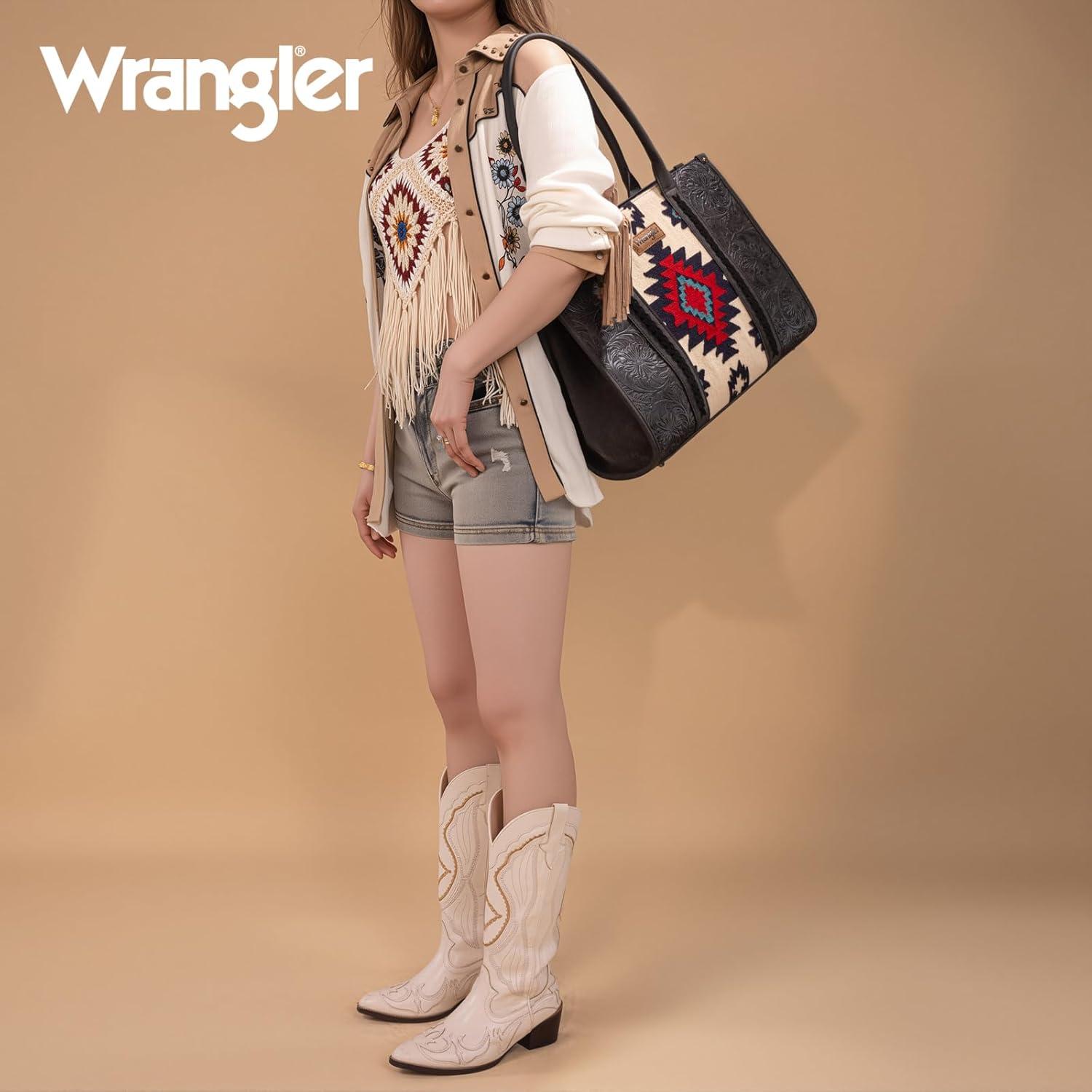 imageMontana West Wrangler Aztec Tote Bag for Women Western Shoulder Purse Top Handle HandbagL Black