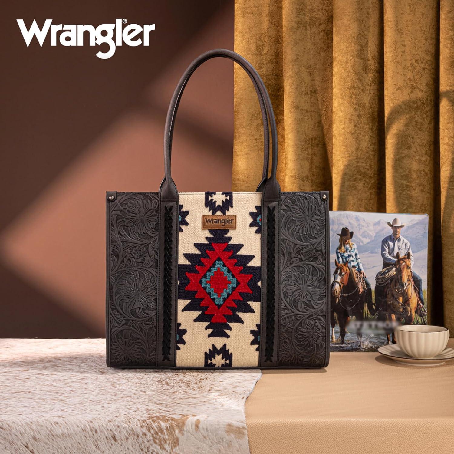 imageMontana West Wrangler Aztec Tote Bag for Women Western Shoulder Purse Top Handle HandbagL Black