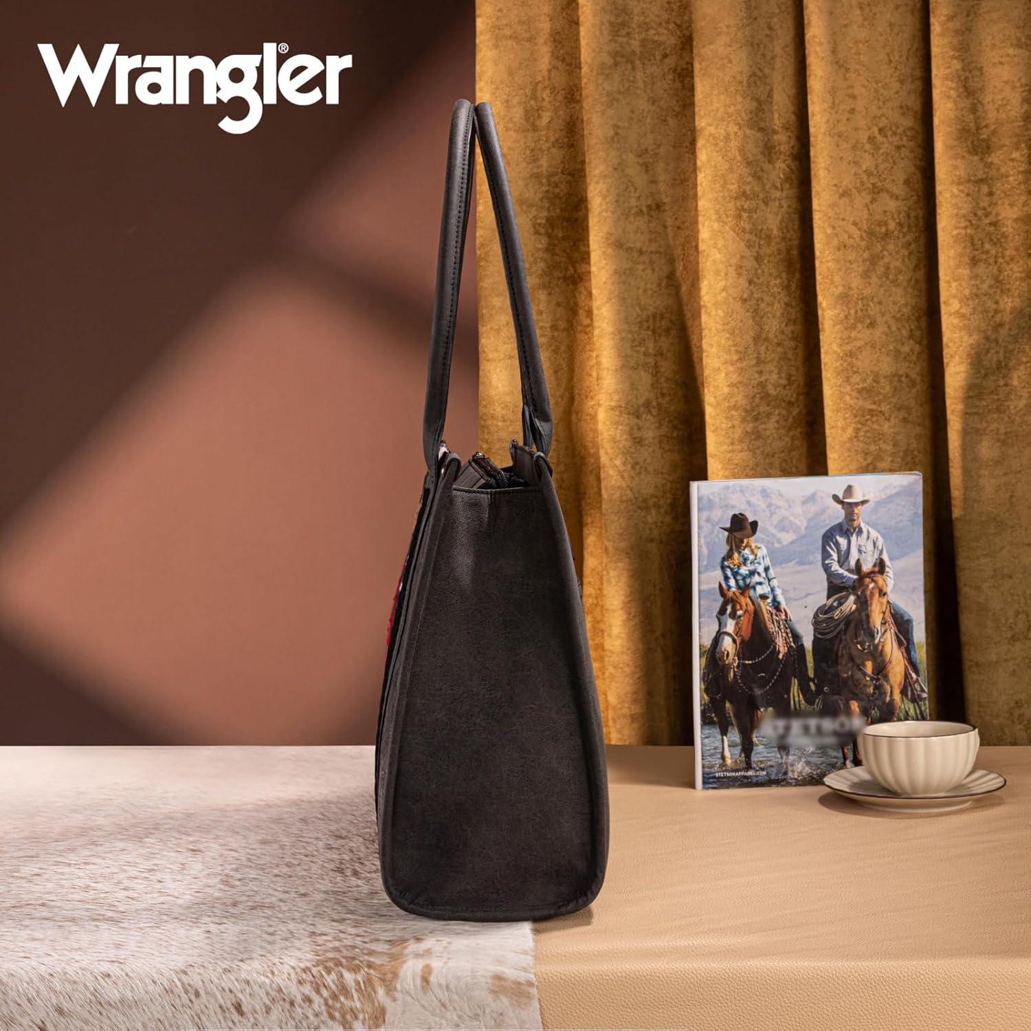 imageMontana West Wrangler Aztec Tote Bag for Women Western Shoulder Purse Top Handle HandbagL Black