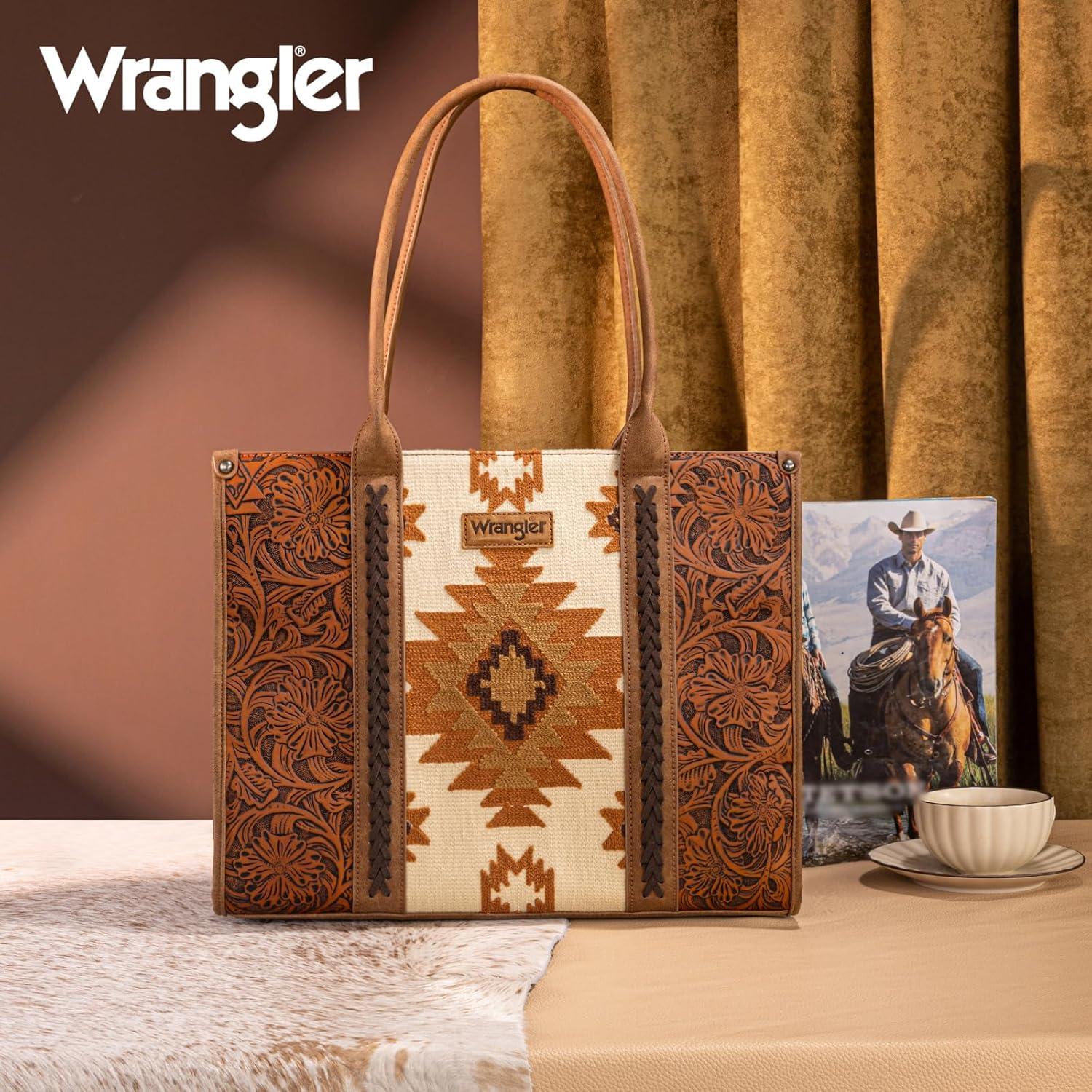 imageMontana West Wrangler Aztec Tote Bag for Women Western Shoulder Purse Top Handle HandbagL Brown
