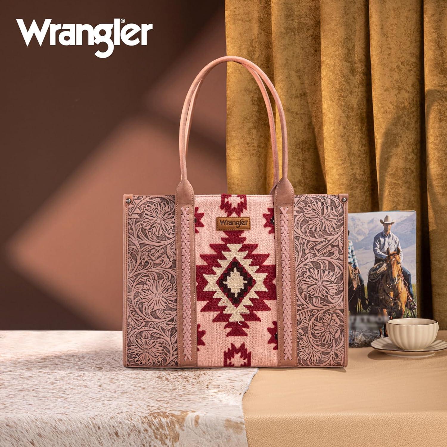 imageMontana West Wrangler Aztec Tote Bag for Women Western Shoulder Purse Top Handle HandbagL Deep Pink