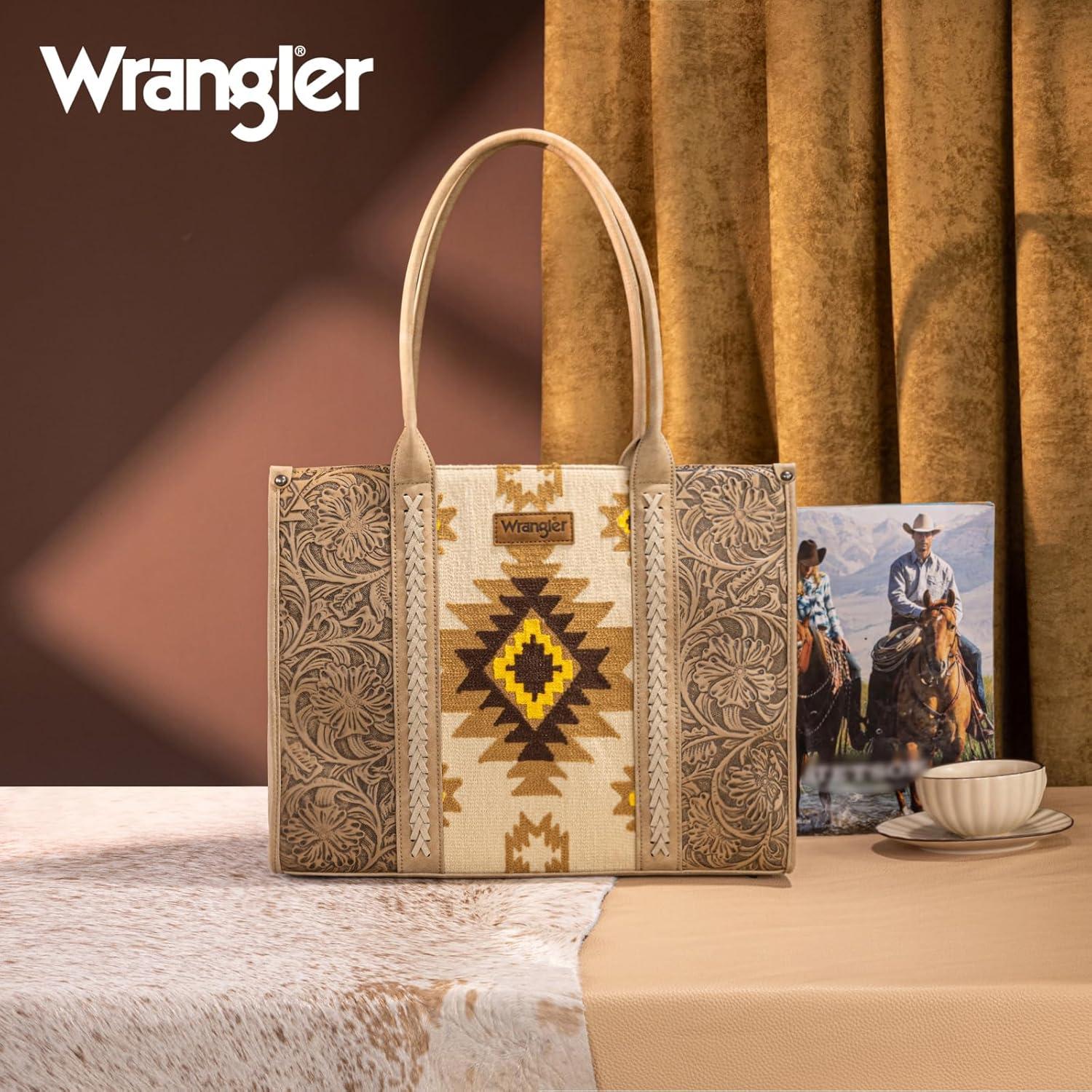 imageMontana West Wrangler Aztec Tote Bag for Women Western Shoulder Purse Top Handle HandbagL Tan