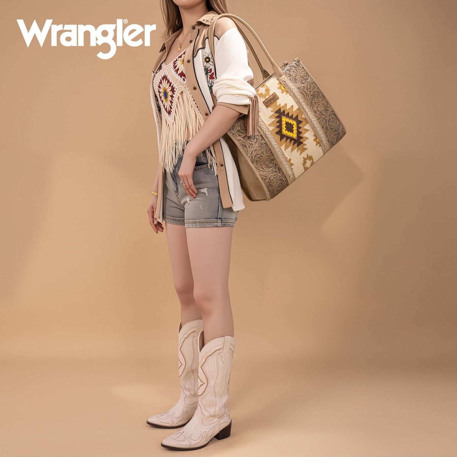imageMontana West Wrangler Aztec Tote Bag for Women Western Shoulder Purse Top Handle HandbagL Tan
