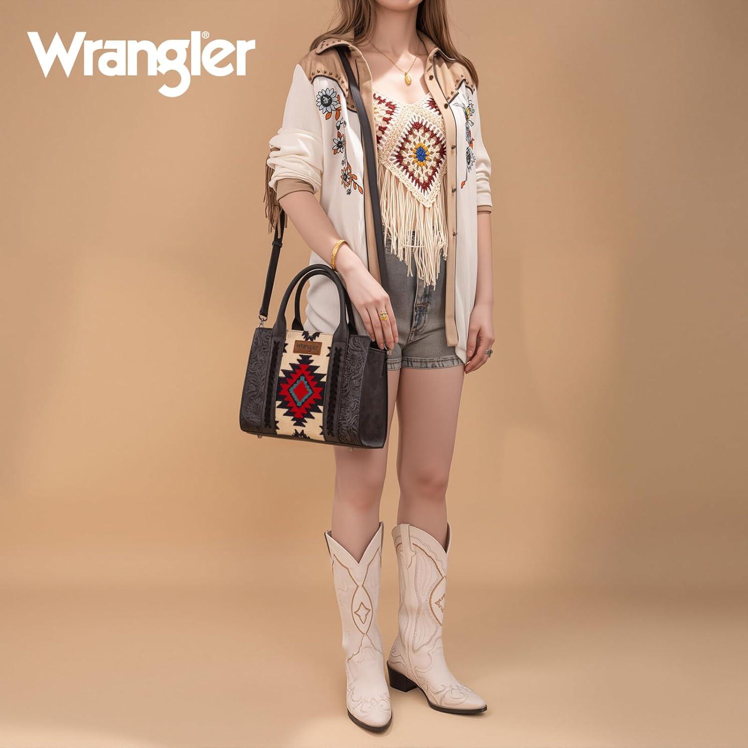 imageMontana West Wrangler Aztec Tote Bag for Women Western Shoulder Purse Top Handle HandbagM Black