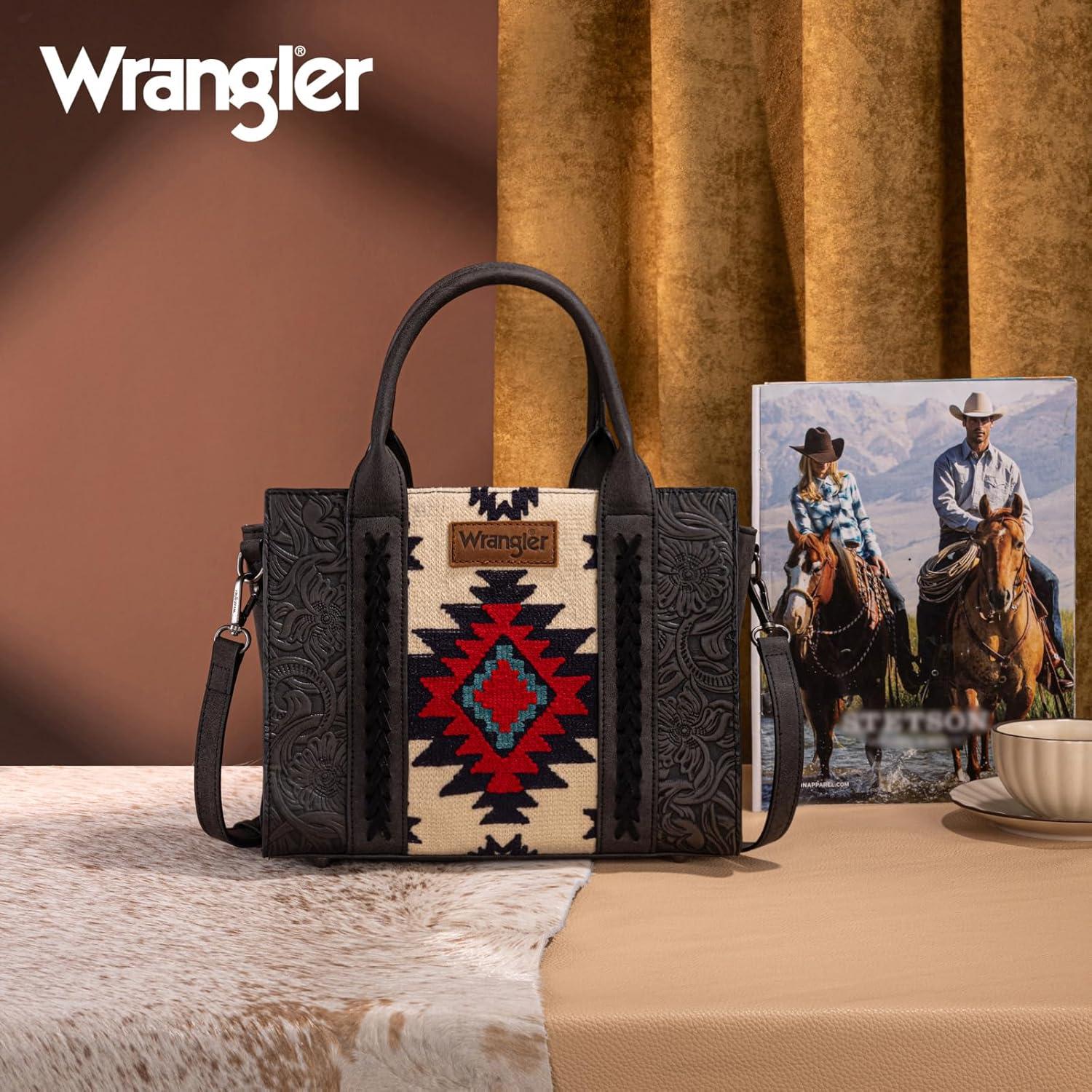 imageMontana West Wrangler Aztec Tote Bag for Women Western Shoulder Purse Top Handle HandbagM Black