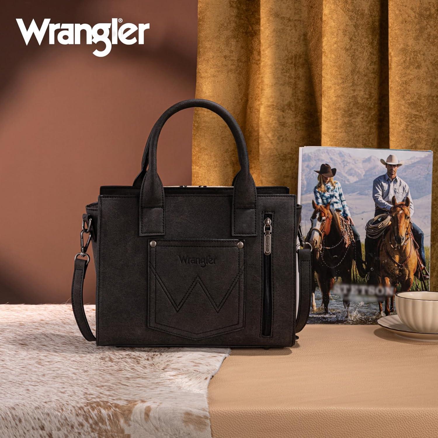imageMontana West Wrangler Aztec Tote Bag for Women Western Shoulder Purse Top Handle HandbagM Black