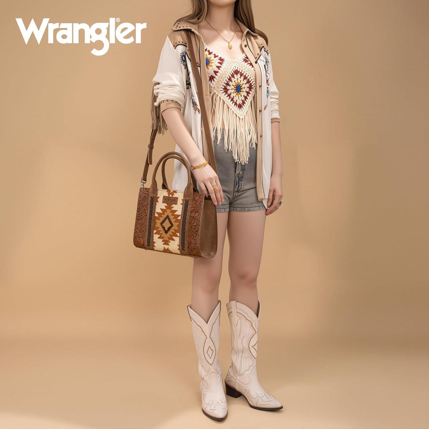 imageMontana West Wrangler Aztec Tote Bag for Women Western Shoulder Purse Top Handle HandbagM Brown