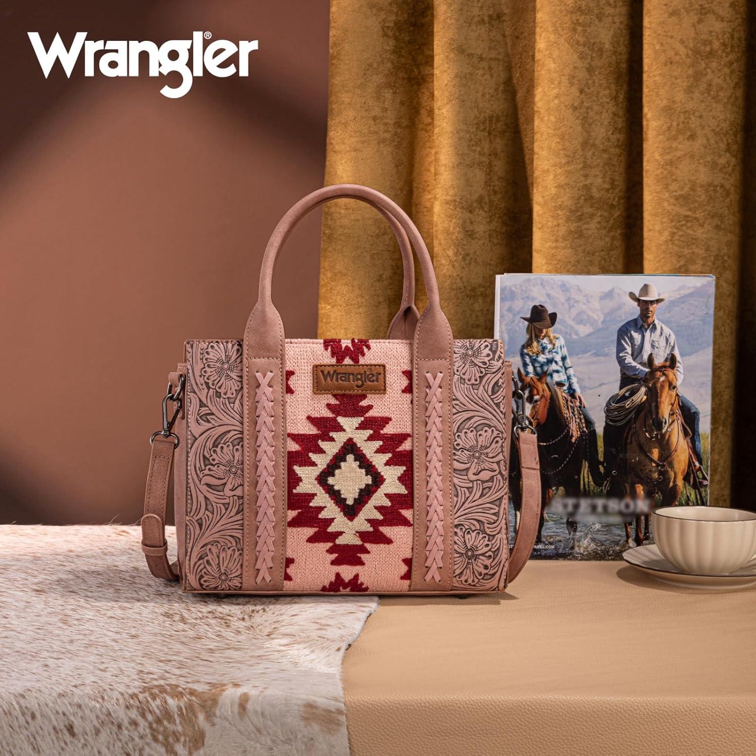 imageMontana West Wrangler Aztec Tote Bag for Women Western Shoulder Purse Top Handle HandbagM Deep Pink