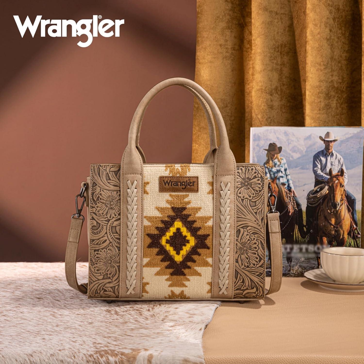 imageMontana West Wrangler Aztec Tote Bag for Women Western Shoulder Purse Top Handle HandbagM Tan