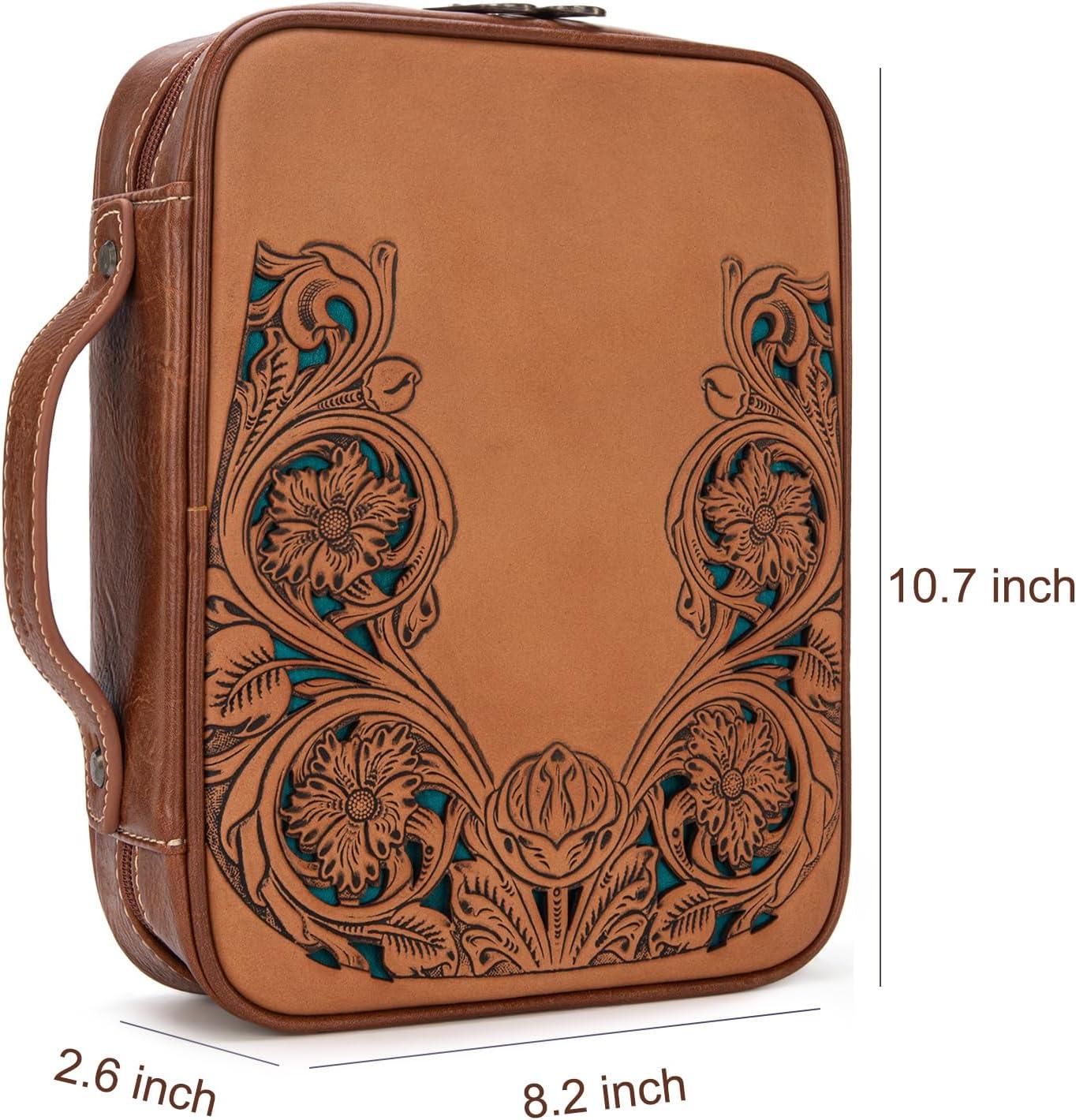 imageMontana West Western Style Embroidered Bible Covers for Women Men Book Carrying Case Church Bag Outdoor Bible ProtectiveBrown Leather Print
