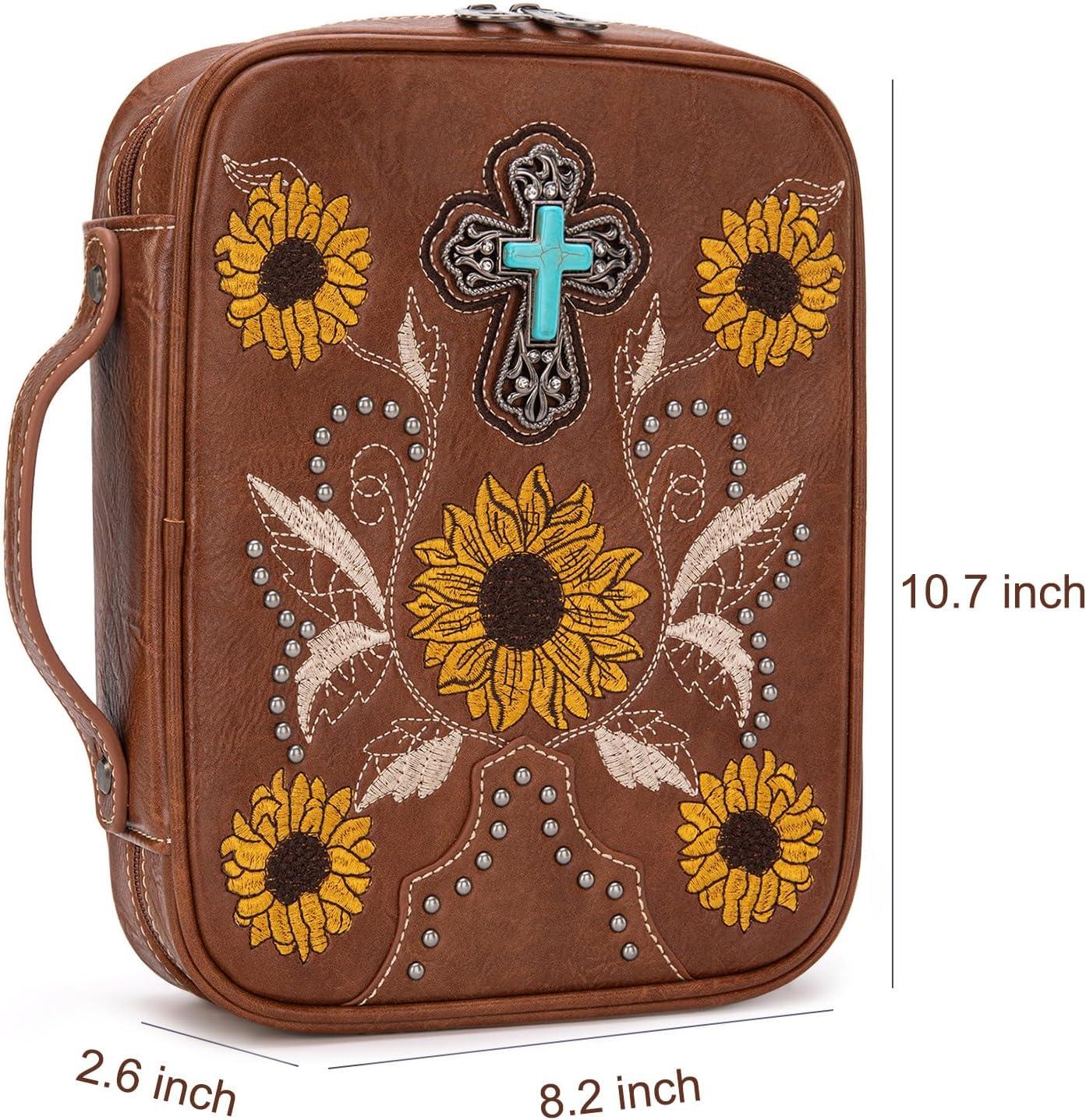 imageMontana West Western Style Embroidered Bible Covers for Women Men Book Carrying Case Church Bag Outdoor Bible ProtectiveBrown Sunflower