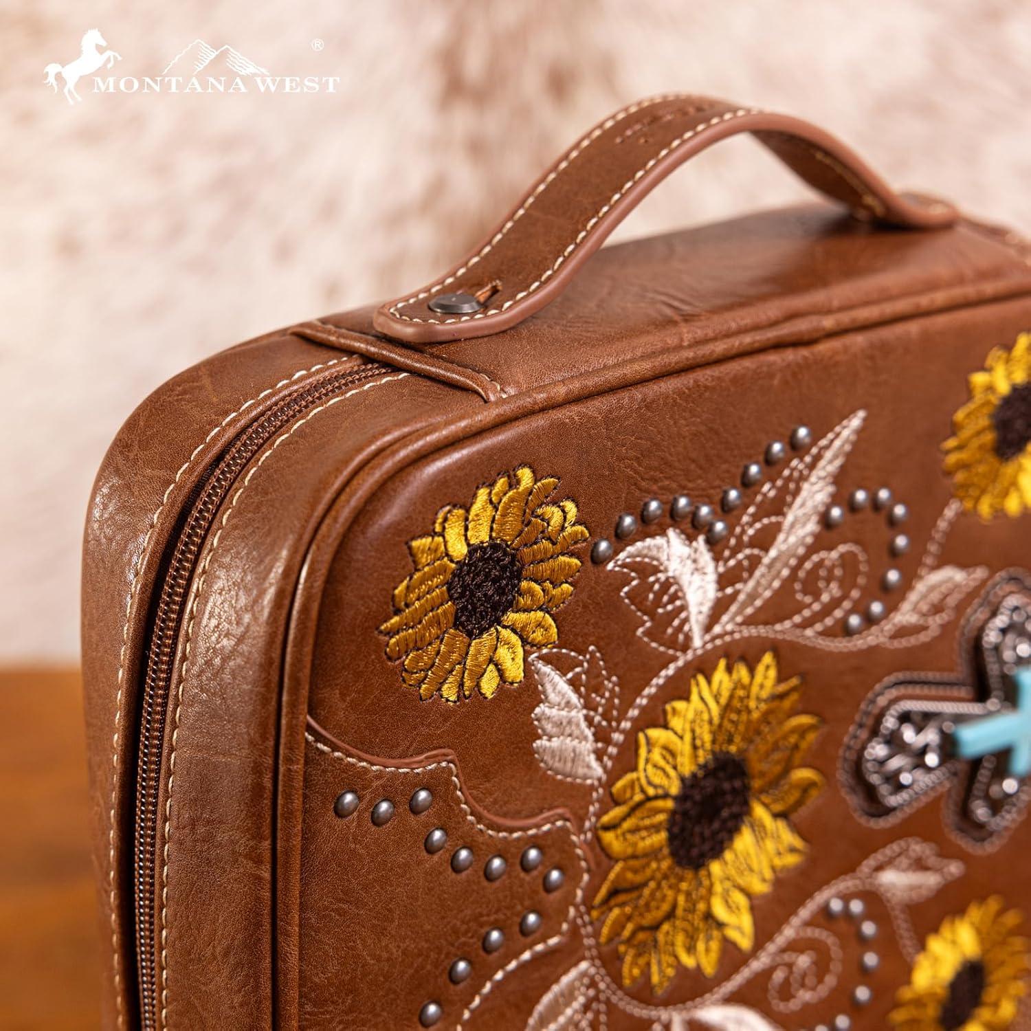 imageMontana West Western Style Embroidered Bible Covers for Women Men Book Carrying Case Church Bag Outdoor Bible ProtectiveBrown Sunflower
