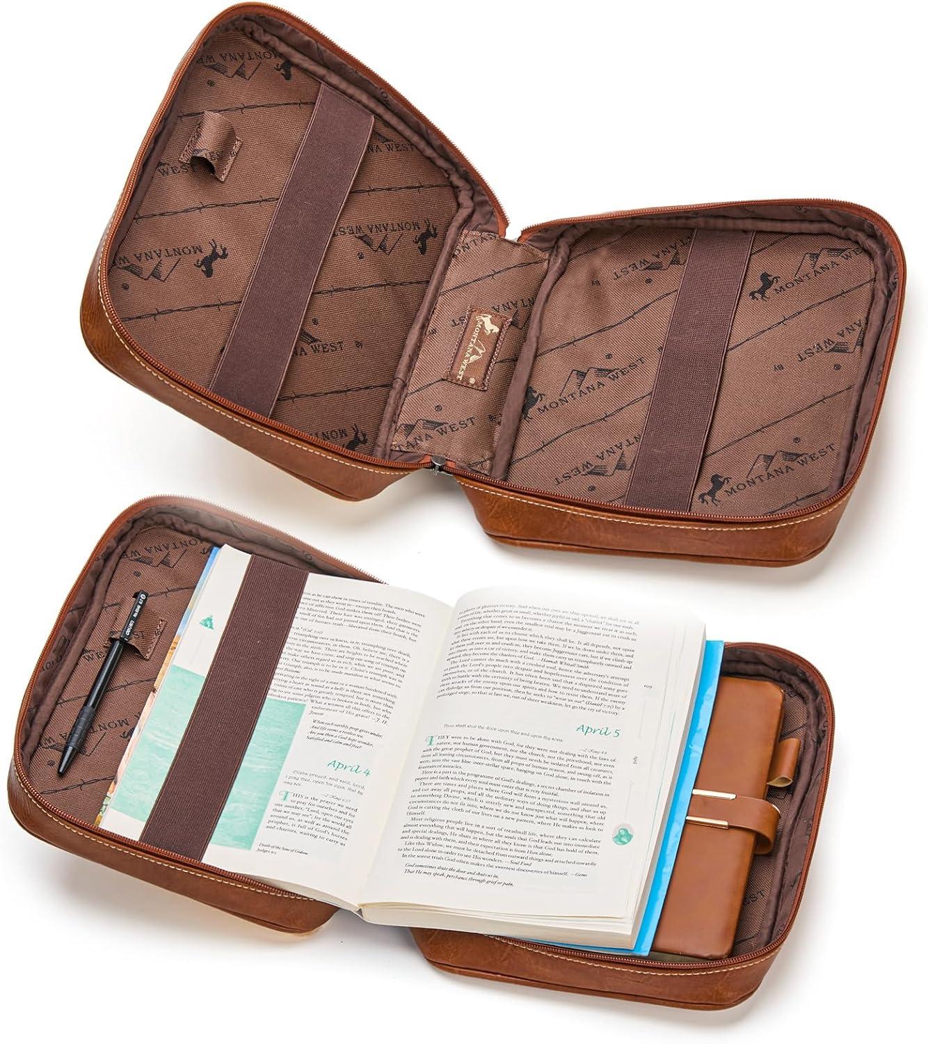 imageMontana West Western Style Embroidered Bible Covers for Women Men Book Carrying Case Church Bag Outdoor Bible ProtectiveHorsehair Brown