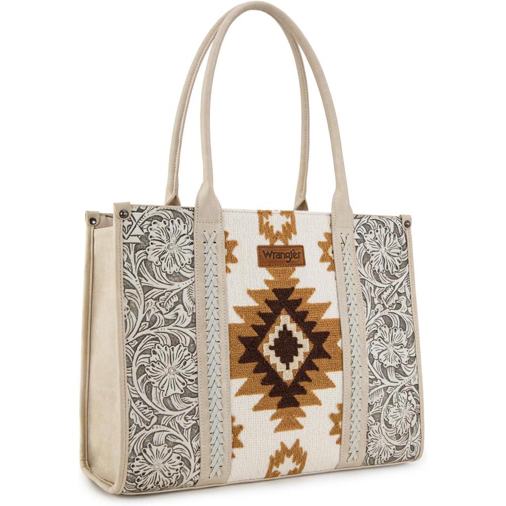 imageMontana West Wrangler Aztec Tote Bag for Women Western Shoulder Purse Top Handle HandbagL Beige